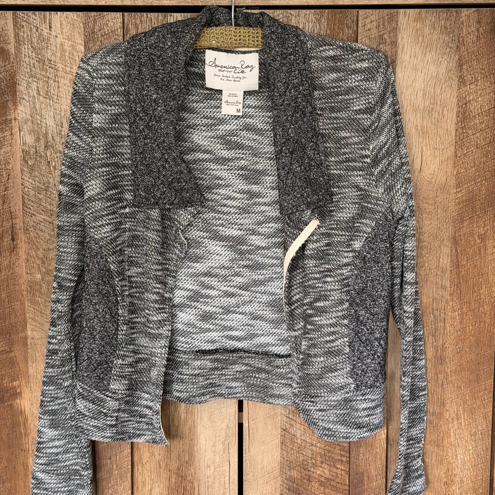 American Rag Black and White Knit Moto Jacket Cardigan Size M